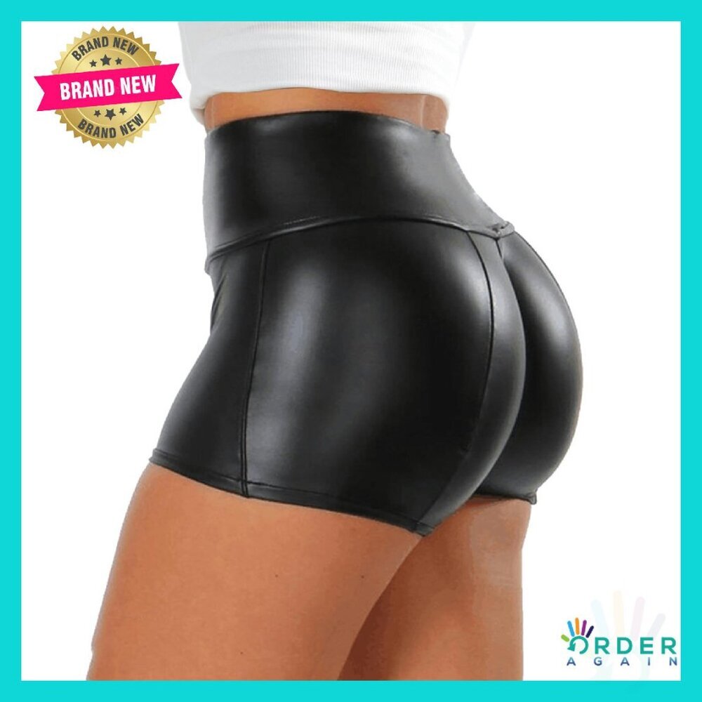 Faux Leather High Waist Shorts Disco Party Y2k Retro Sexy Flexible